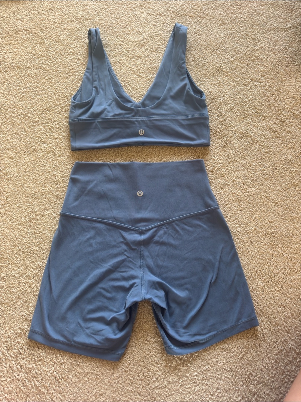 lululemon athletica Slate Blue V-Neck Sports Bra & High-Waist Bike Shorts Set